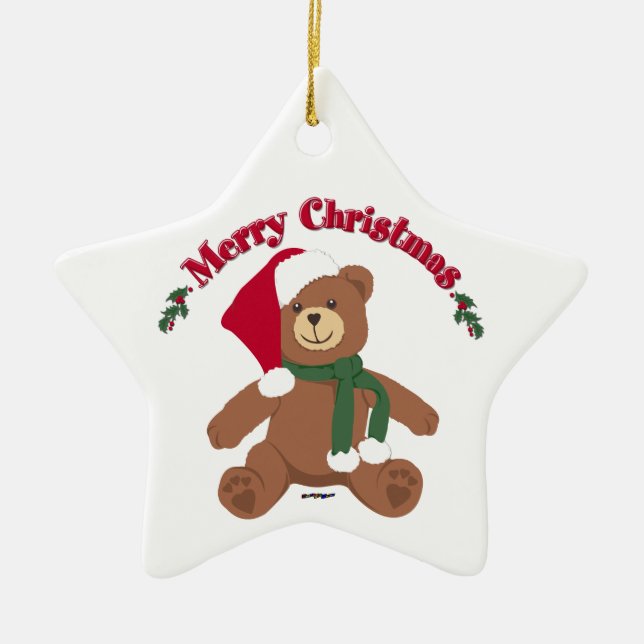 Adorno De Cerámica Feliz Navidad Teddy Bear (Frente)