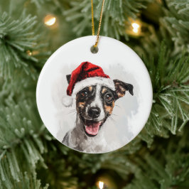 Adorno De Cerámica Feliz Navidad Terrier Fox Liso Personalizado