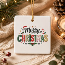 Feliz Navidad Tipografía Festiva Cerámica