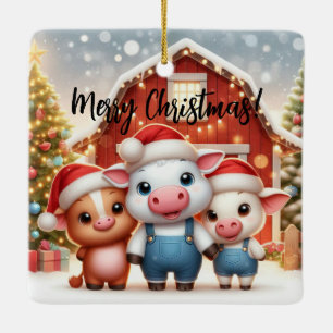 Adorno De Cerámica Feliz Navidad Tres Cerdos