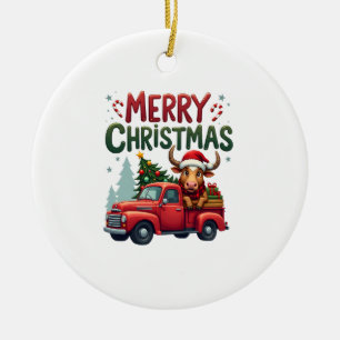 Adorno De Cerámica Feliz Navidad Vaca Altas Tierras Escocesas Granja 