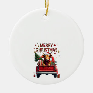 Adorno De Cerámica Feliz Navidad Vaca Altas Tierras Escocesas Granja 
