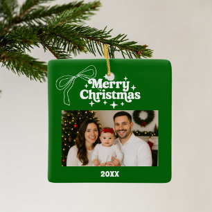 Adorno De Cerámica Feliz Navidad verde foto arco retro dibujado a man