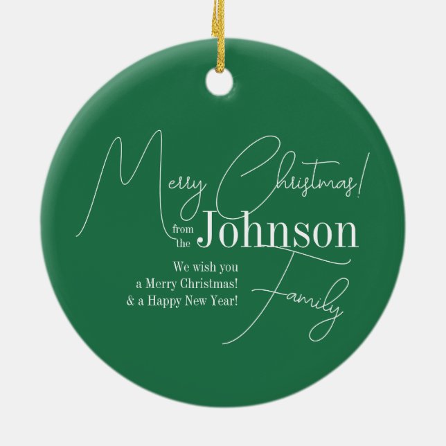 Adorno De Cerámica Feliz Navidad Verde Moderno (Atrás)