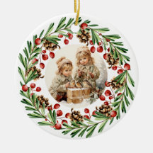 Feliz Navidad Vintage Child con pájaro