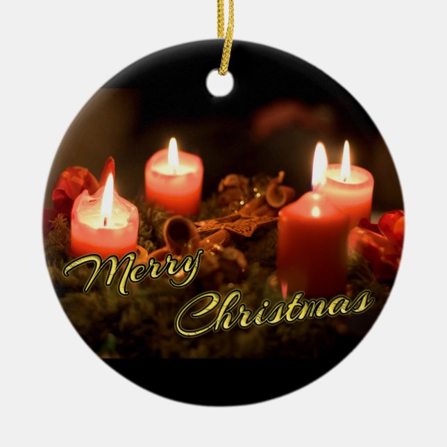 Adorno De Cerámica ¡Feliz Navidad Wreath! (Frente)