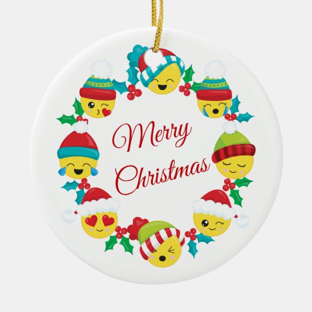 Adorno De Cerámica Feliz Navidad Wreath (Frente)