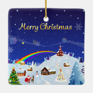 Adorno De Cerámica Feliz Navidad y arcoiris Santa