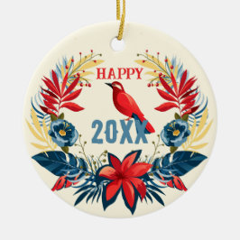 Adorno De Cerámica Feliz Navidad y Feliz Año Nuevo. 2025 Pájaro Rojo