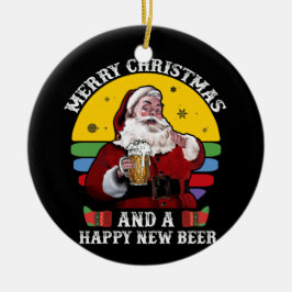 Adorno De Cerámica Feliz Navidad Y Feliz Nueva Cerveza Santa