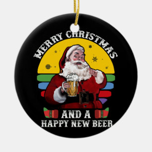 Adorno De Cerámica Feliz Navidad Y Feliz Nueva Cerveza Santa