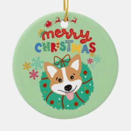 Adorno De Cerámica Feliz Navidad y festiva Perro Husky