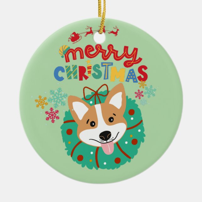 Adorno De Cerámica Feliz Navidad y festiva Perro Husky (Frente)