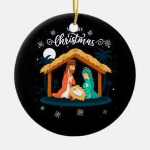 Adorno De Cerámica Feliz Navidad Y Natividad Escena Fe Cristiana