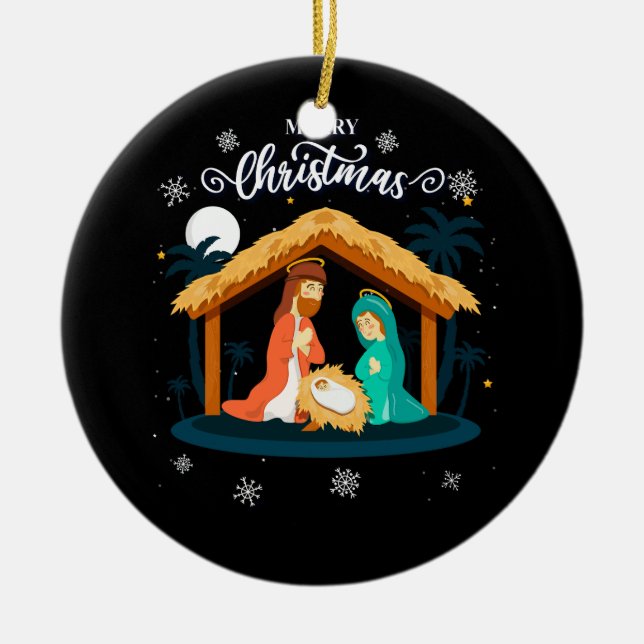 Adorno De Cerámica Feliz Navidad Y Natividad Escena Fe Cristiana (Frente)