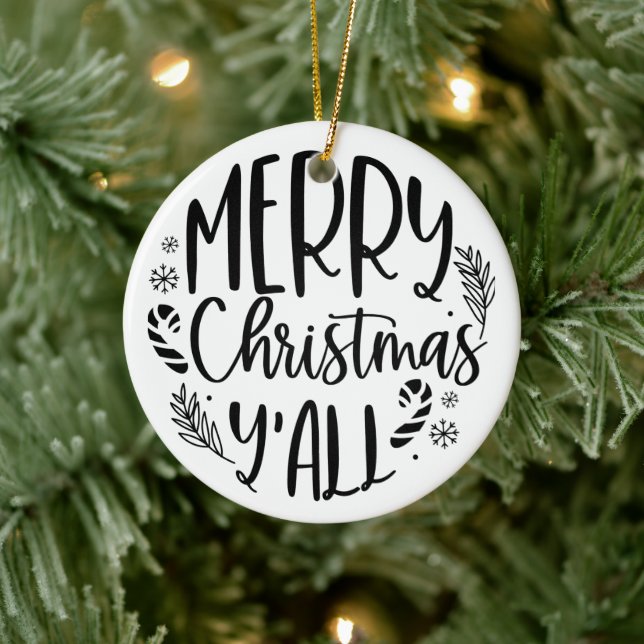 Adorno De Cerámica Feliz Navidad Y'all Moderno (Árbol)