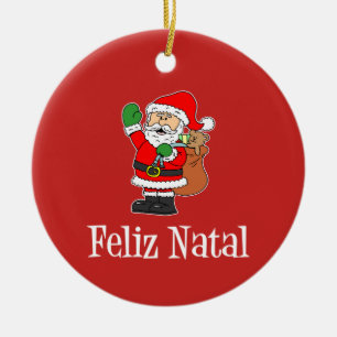 Adorno De Cerámica Feliz Navidades portugueses Santa (RED)