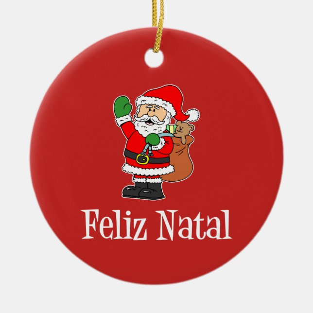 Adorno De Cerámica Feliz Navidades portugueses Santa (RED) (Frente)