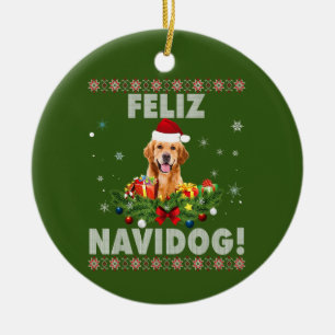 Adorno De Cerámica Feliz Navidog Golden Retriever Dog Ugly Sweater