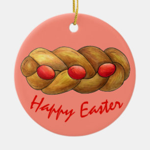 Adorno De Cerámica Feliz pan navideño griego de Tsoureki en Pascua