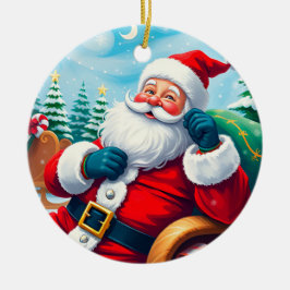 Adorno De Cerámica Feliz Papá Noel relajándose en el placer festivo