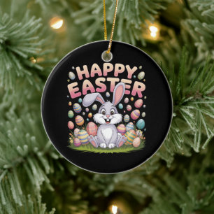 Adorno De Cerámica Feliz Pascua 2025  Huevos Conejo Conejito Lindo