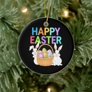 Adorno De Cerámica Feliz Pascua 2025 Huevos Conejo Conejito Lindo