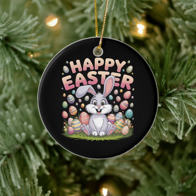 Adorno De Cerámica Feliz Pascua 2025 Huevos Conejo Conejo Cute (Árbol)
