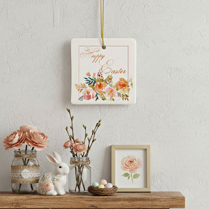 Adorno De Cerámica Feliz Pascua acuarela floral