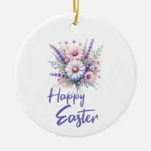 Adorno De Cerámica Feliz Pascua acuática Primavera Flor Bouquet