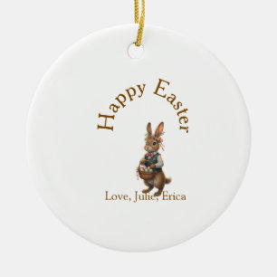 Adorno De Cerámica Feliz Pascua conejo marrón con huevos amor añadir