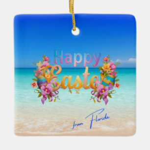 Adorno De Cerámica Feliz Pascua desde Florida Tropical Beach