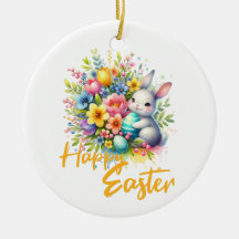 Feliz Pascua flor de primavera con conejo lindo