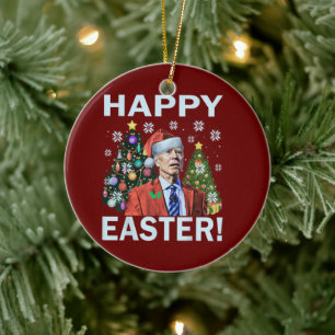 Adorno De Cerámica Feliz Pascua Funny Joe Biden Santa Navidades