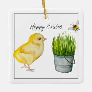 Adorno De Cerámica Feliz Pascua, linda chica y abejorro