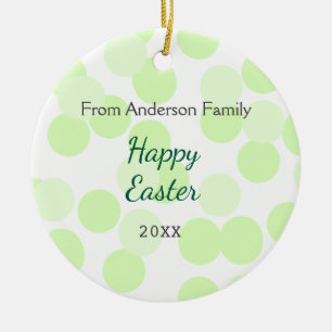 Adorno De Cerámica Feliz Pascua lunares grises verdes apellido de fam
