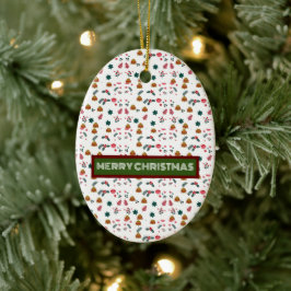 Adorno De Cerámica Feliz Patrón de Navidad Elegante