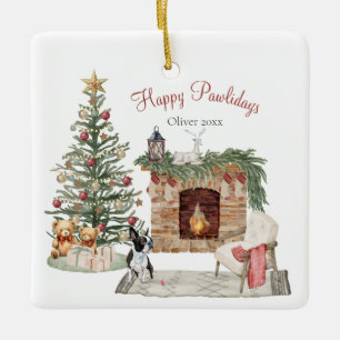 Adorno De Cerámica Feliz Pawlidays Diseño de Perro - Boston Terrier