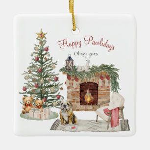 Adorno De Cerámica Feliz Pawlidays Diseño de Perro - Bulldog Inglés
