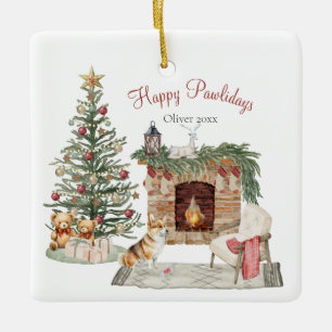 Adorno De Cerámica Feliz Pawlidays Diseño de Perro - Corgi