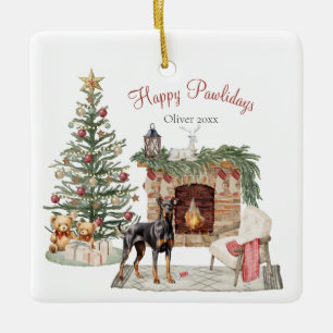 Adorno De Cerámica Feliz Pawlidays Diseño de Perro - Doberman Pinsche