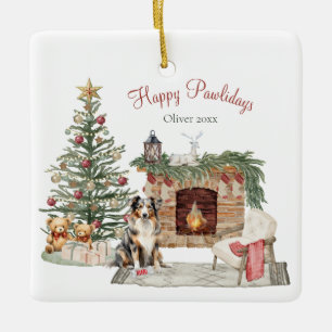 Adorno De Cerámica Feliz Pawlidays Diseño de Perro- Pastor Australian