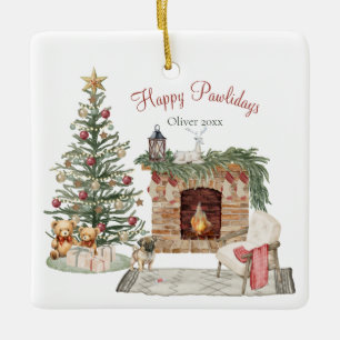 Adorno De Cerámica Feliz Pawlidays Diseño de Perro - Pug