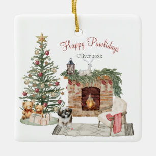 Adorno De Cerámica Feliz Pawlidays Diseño de Perro - Shih Tzu