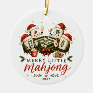 Adorno De Cerámica Feliz Pequeña Baldosa de Mahjong Navidad