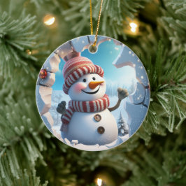 Adorno De Cerámica Feliz pequeño muñeco de nieve. Tiempo de Navidad.