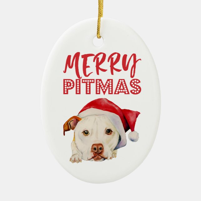 Adorno De Cerámica Feliz perro lindo de Terrier de pitbull de Pitmas (Frente)