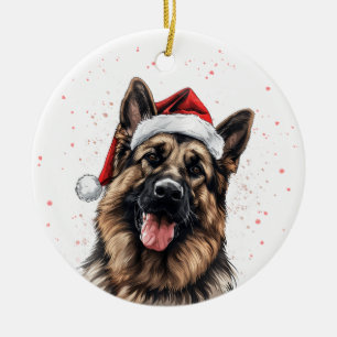 Adorno De Cerámica Feliz perro pastor alemán Navidad Personalizado