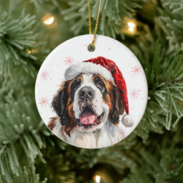 Adorno De Cerámica Feliz Perro San Bernardo Navidad Personalizada