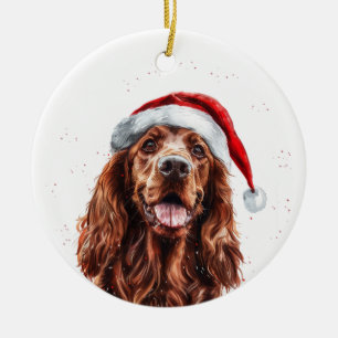 Adorno De Cerámica Feliz perro Setter Irlandés Navidad Personalizado